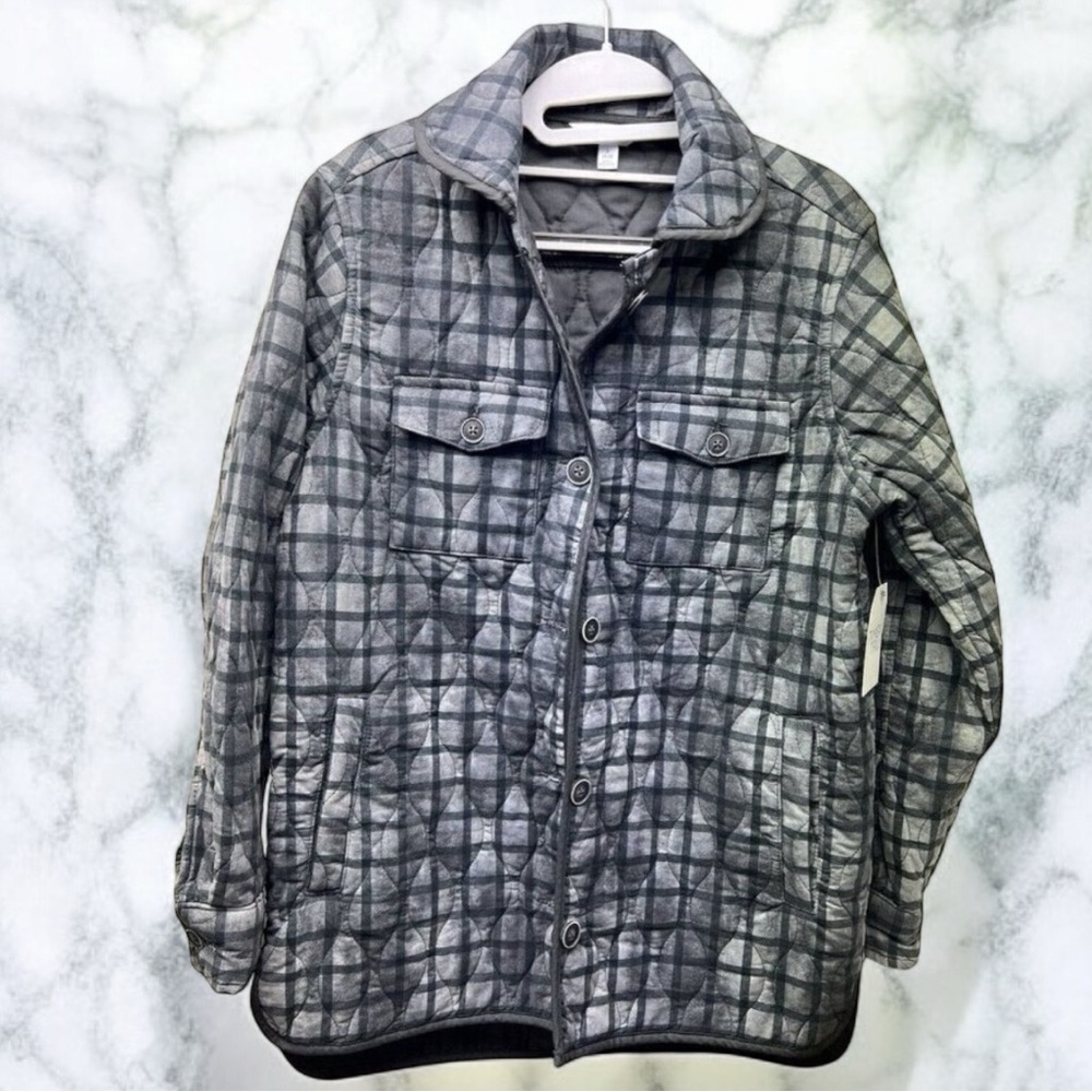 Time And Tru Quilted Gray Plaid Jacket Women’s Sz S 4-6 Button Up Comfortable
